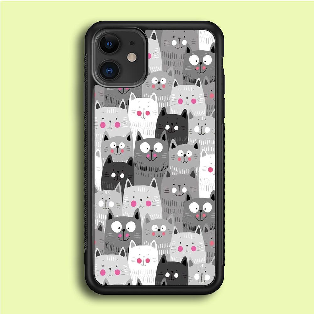 Cute Cat 001 iPhone 12 Case-Rubber / Black (2D Case)-Xtracase