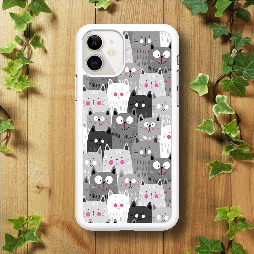 Cute Cat 001 iPhone 11 Case-Rubber / White (2D Case)-Xtracase