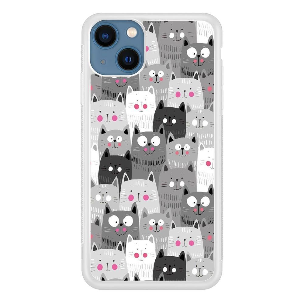Cute Cat 001 iPhone 13 Mini Case-Rubber / White (2D Case)-Xtracase