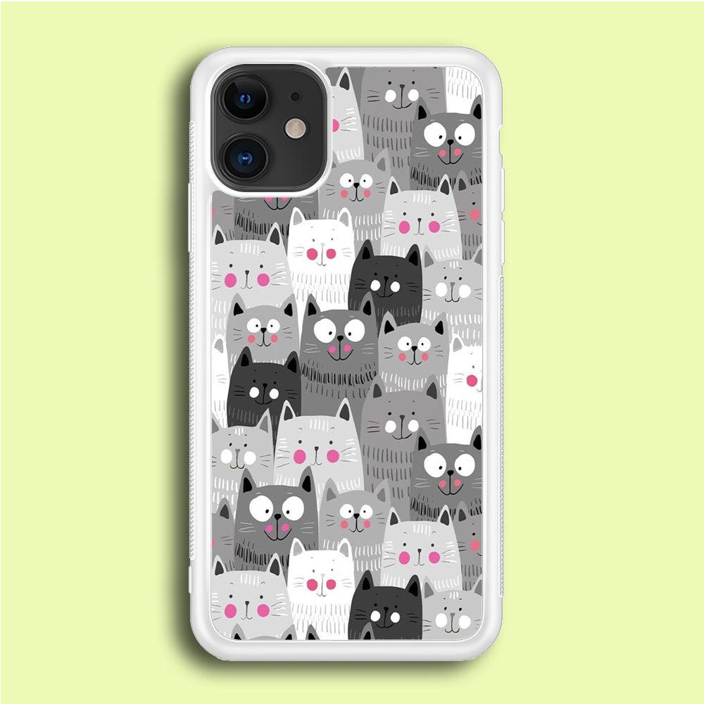 Cute Cat 001 iPhone 12 Case-Rubber / White (2D Case)-Xtracase