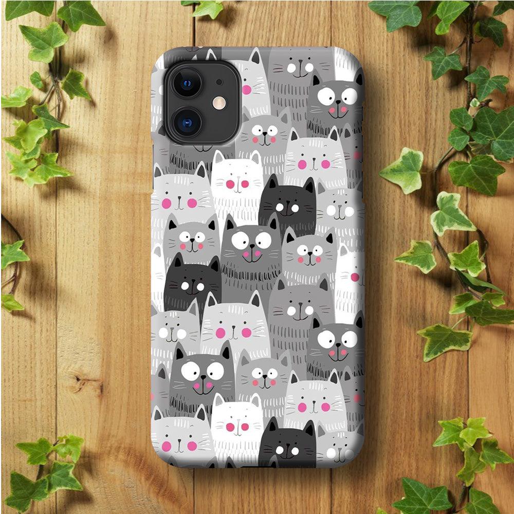 Cute Cat 001 iPhone 11 Case-Plastic / Full Wrap (3D Case)-Xtracase