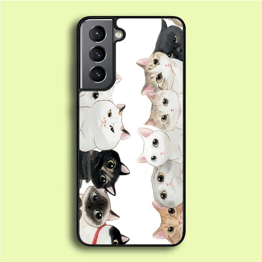 Cute Cat 002 Samsung Galaxy S21 Case-Rubber / Black (2D Case)-Xtracase