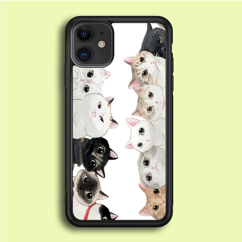 Cute Cat 002 iPhone 12 Case-Rubber / Black (2D Case)-Xtracase