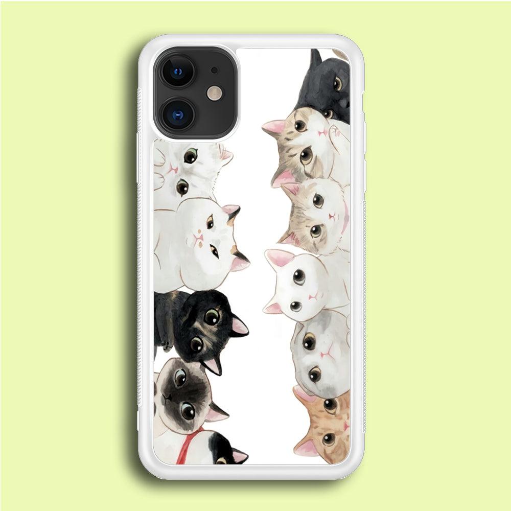 Cute Cat 002 iPhone 12 Case-Rubber / White (2D Case)-Xtracase