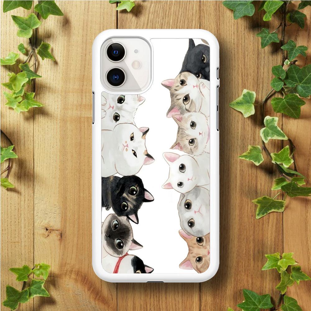 Cute Cat 002 iPhone 11 Case-Rubber / White (2D Case)-Xtracase