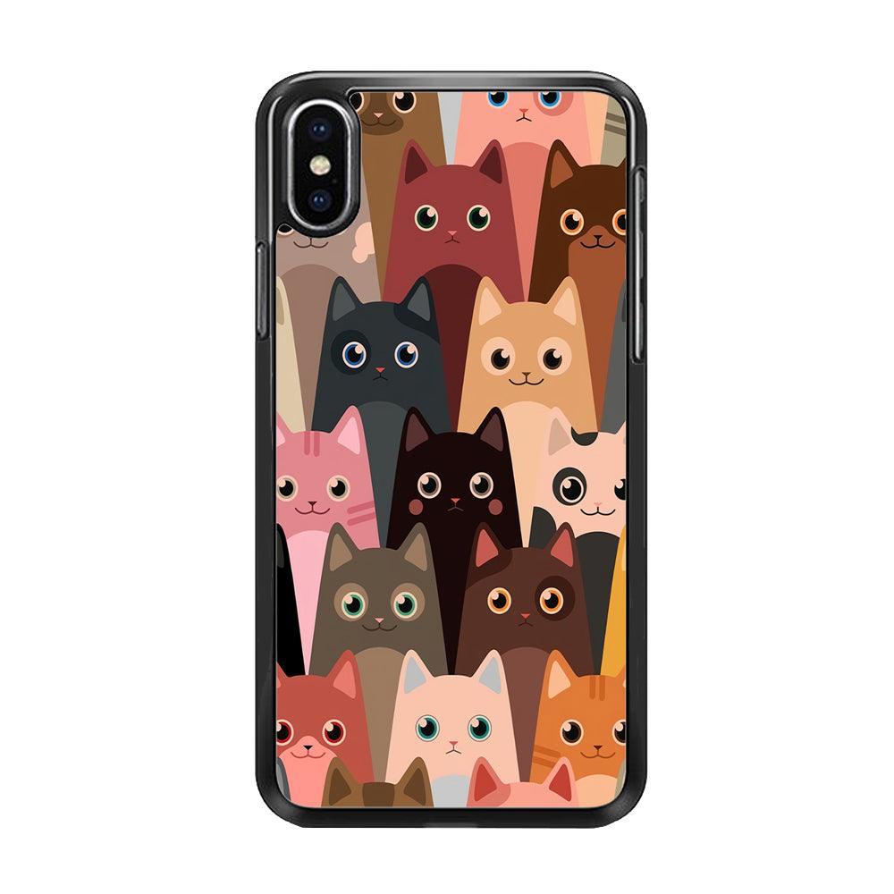 Cute Cat Doodle iPhone Xs Case-Rubber / Black (2D Case)-Xtracase