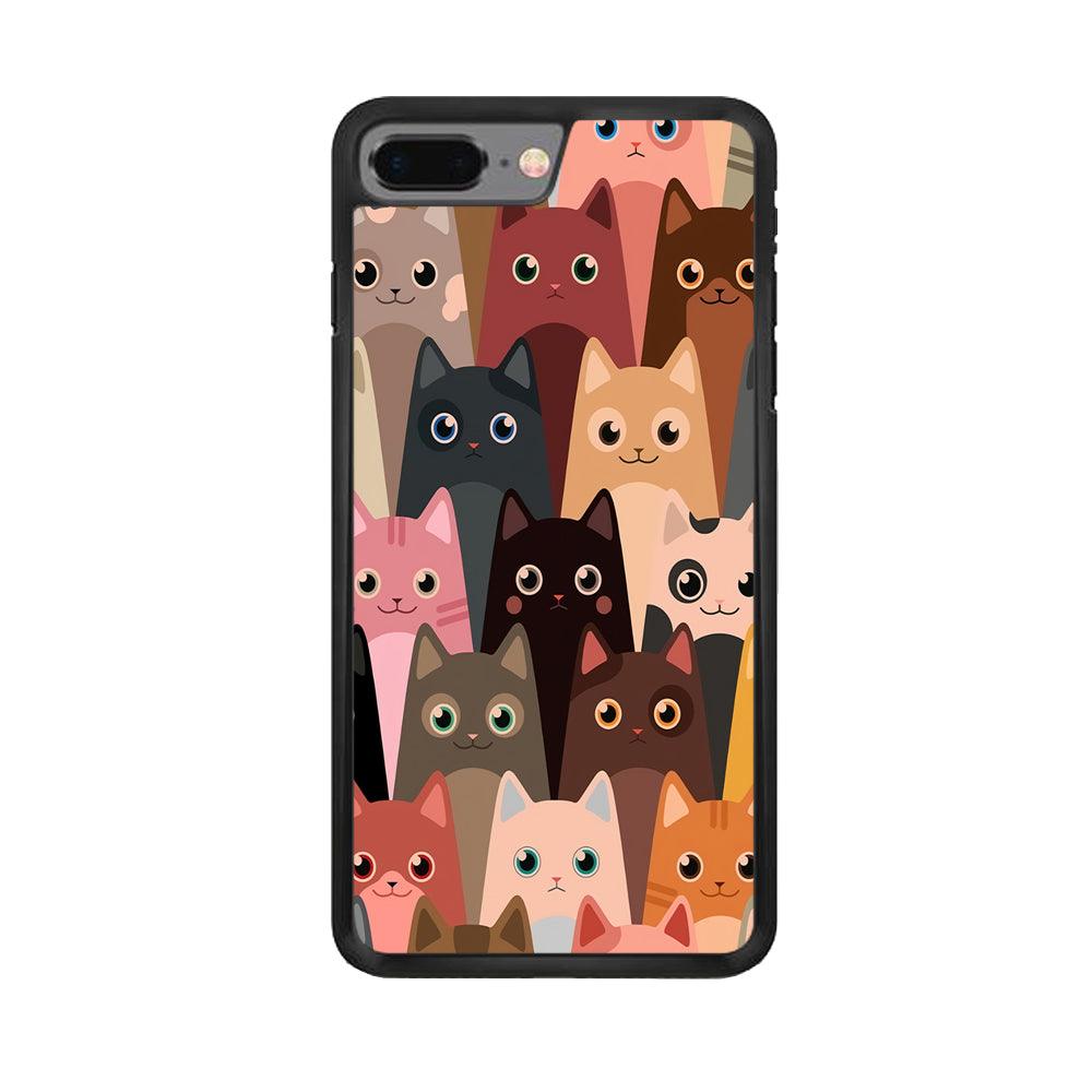 Cute Cat Doodle iPhone 7 Plus Case-Rubber / Black (2D Case)-Xtracase