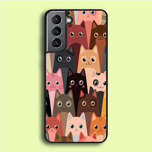 Cute Cat Doodle Samsung Galaxy S21 Case-Rubber / White (2D Case)-Xtracase