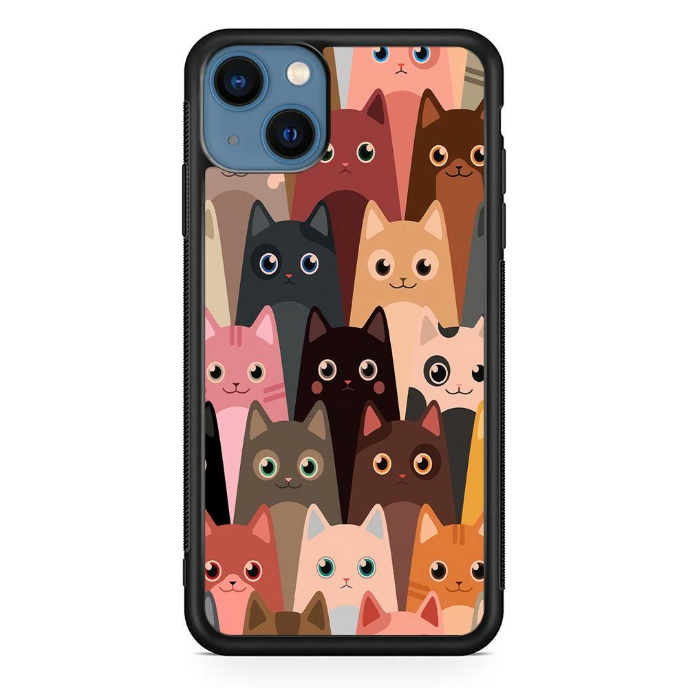 Cute Cat Doodle iPhone 13 Case-Rubber / Black (2D Case)-Xtracase