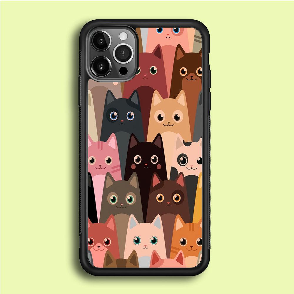 Cute Cat Doodle iPhone 12 Pro Case-Rubber / Black (2D Case)-Xtracase