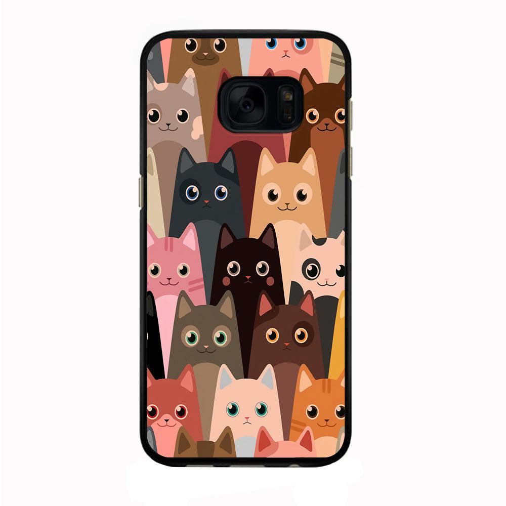 Cute Cat Doodle Samsung Galaxy S7 Edge Case-Rubber / Black (2D Case)-Xtracase