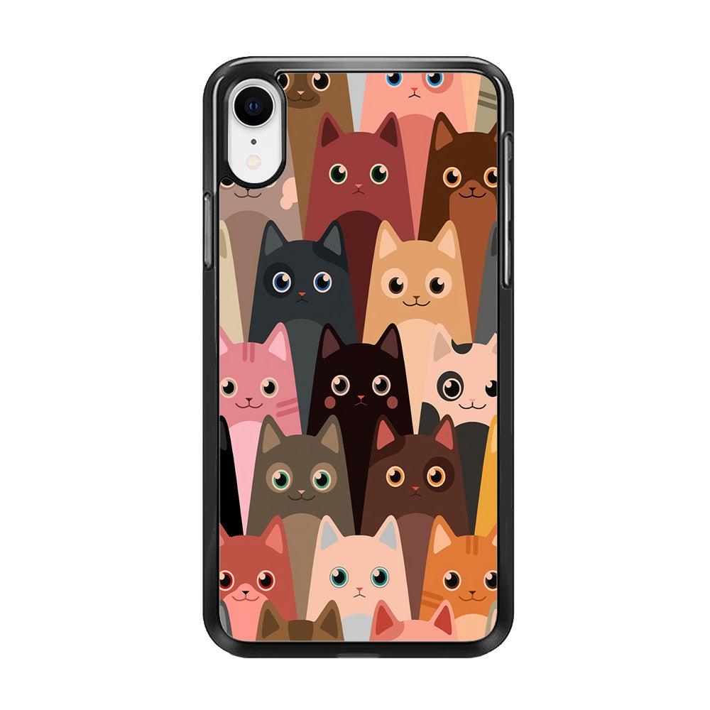 Cute Cat Doodle iPhone XR Case-Rubber / Black (2D Case)-Xtracase