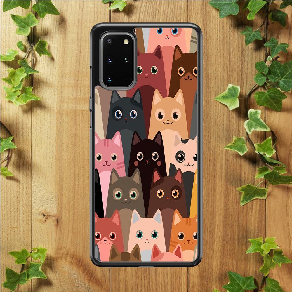 Cute Cat Doodle Samsung Galaxy S20 Plus Case-Rubber / White (2D Case)-Xtracase