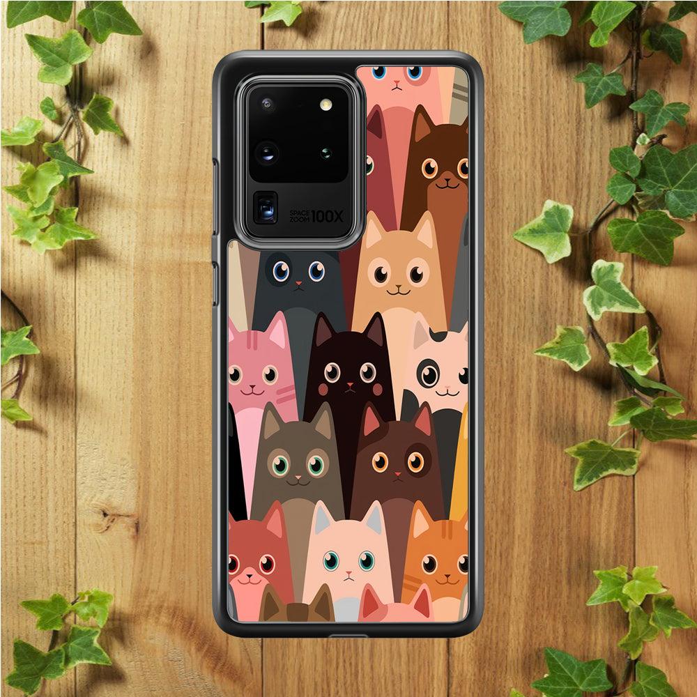 Cute Cat Doodle Samsung Galaxy S20 Ultra Case-Rubber / White (2D Case)-Xtracase