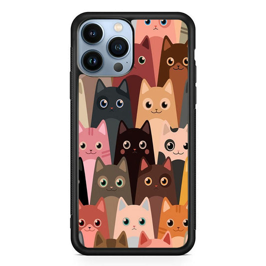 Cute Cat Doodle iPhone 13 Pro Max Case-Rubber / Black (2D Case)-Xtracase