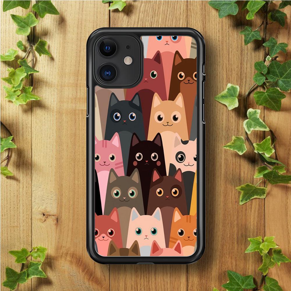 Cute Cat Doodle iPhone 11 Case-Rubber / Black (2D Case)-Xtracase