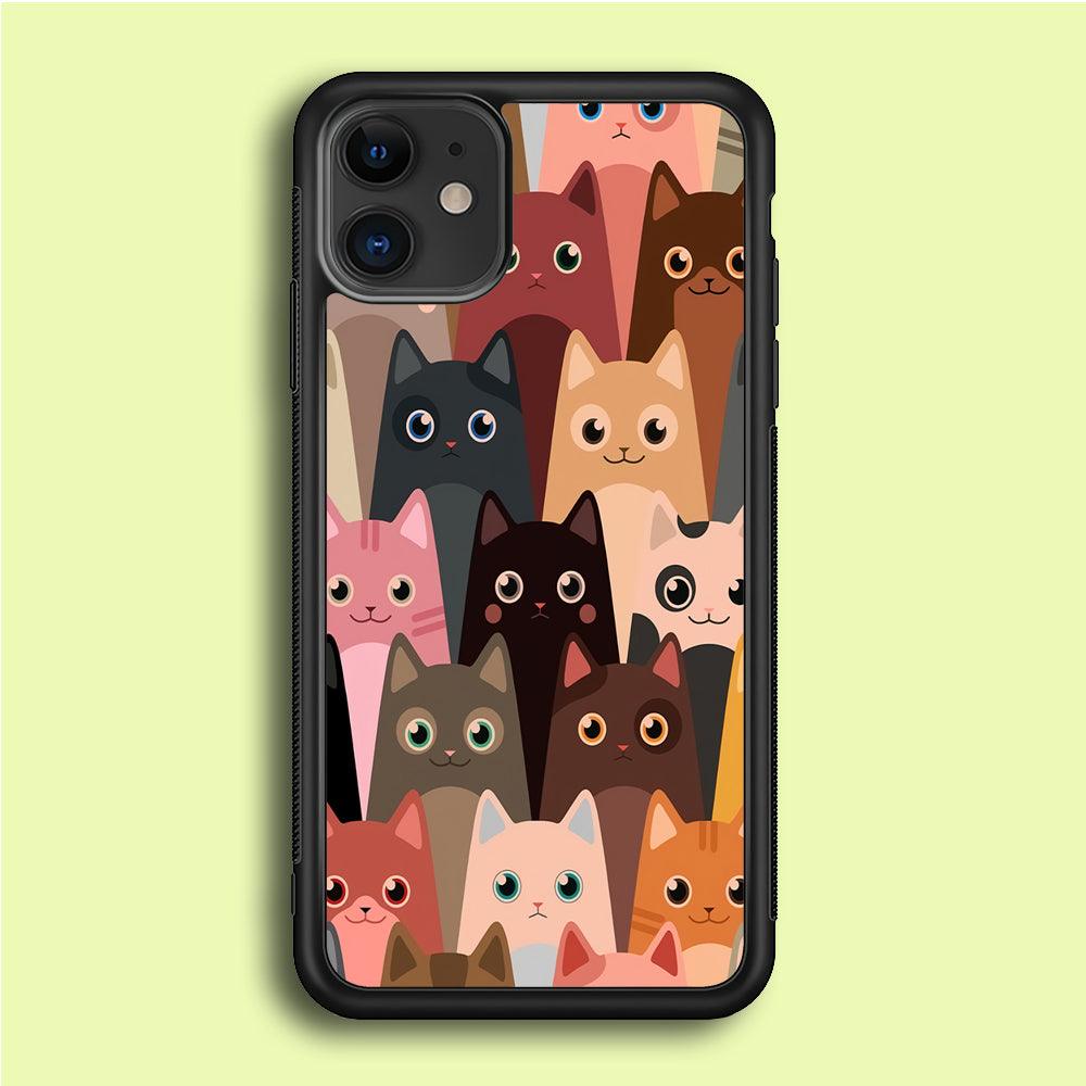 Cute Cat Doodle iPhone 12 Mini Case-Rubber / Black (2D Case)-Xtracase