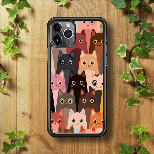 Cute Cat Doodle iPhone 11 Pro Max Case-Rubber / Black (2D Case)-Xtracase