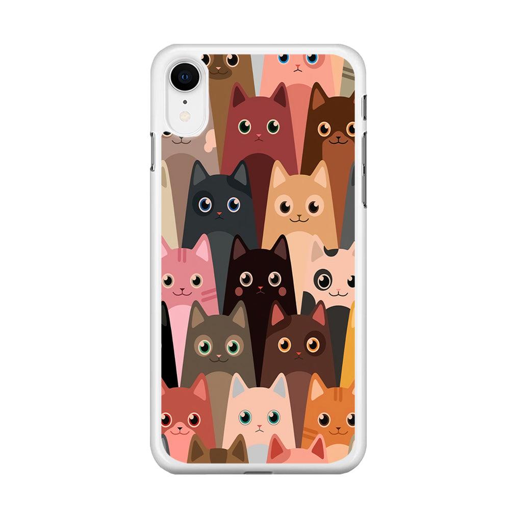 Cute Cat Doodle iPhone XR Case-Rubber / White (2D Case)-Xtracase