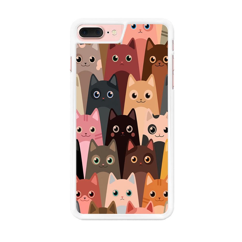 Cute Cat Doodle iPhone 7 Plus Case-Rubber / White (2D Case)-Xtracase