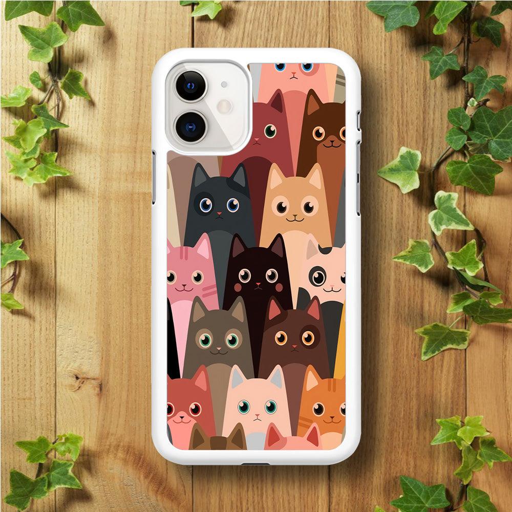 Cute Cat Doodle iPhone 11 Case-Rubber / White (2D Case)-Xtracase