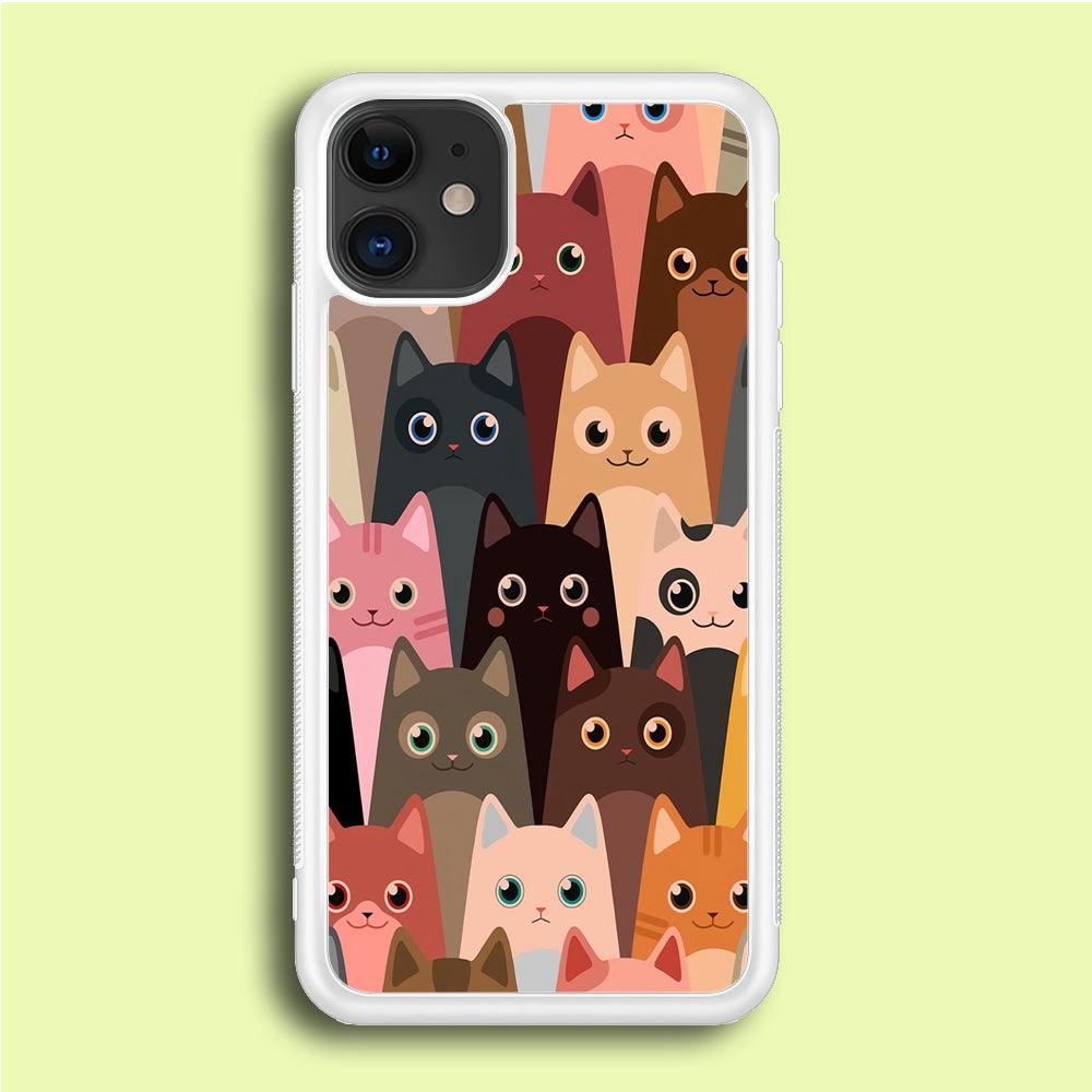 Cute Cat Doodle iPhone 12 Mini Case-Rubber / White (2D Case)-Xtracase