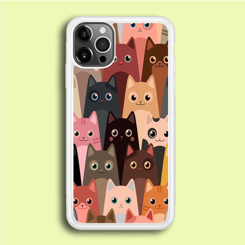 Cute Cat Doodle iPhone 12 Pro Case-Rubber / White (2D Case)-Xtracase