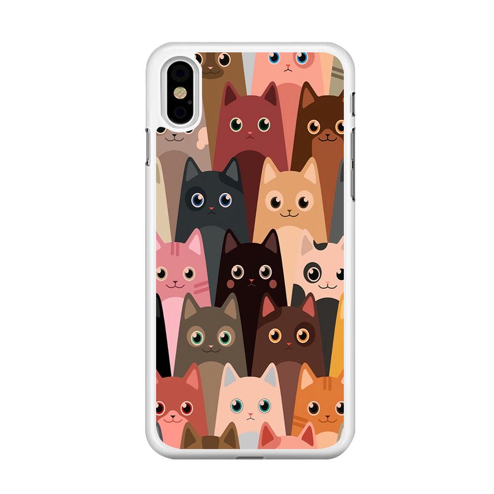 Cute Cat Doodle iPhone X Case-Rubber / White (2D Case)-Xtracase
