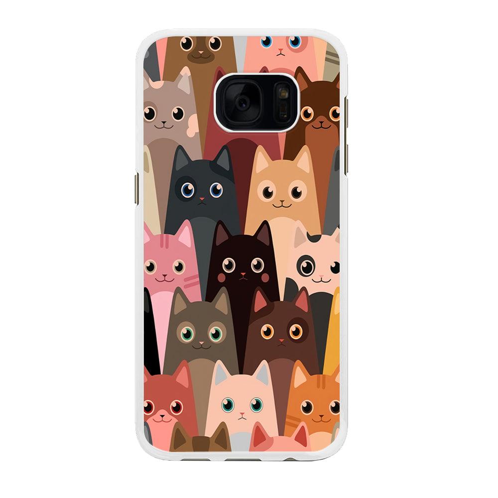 Cute Cat Doodle Samsung Galaxy S7 Edge Case-Rubber / White (2D Case)-Xtracase