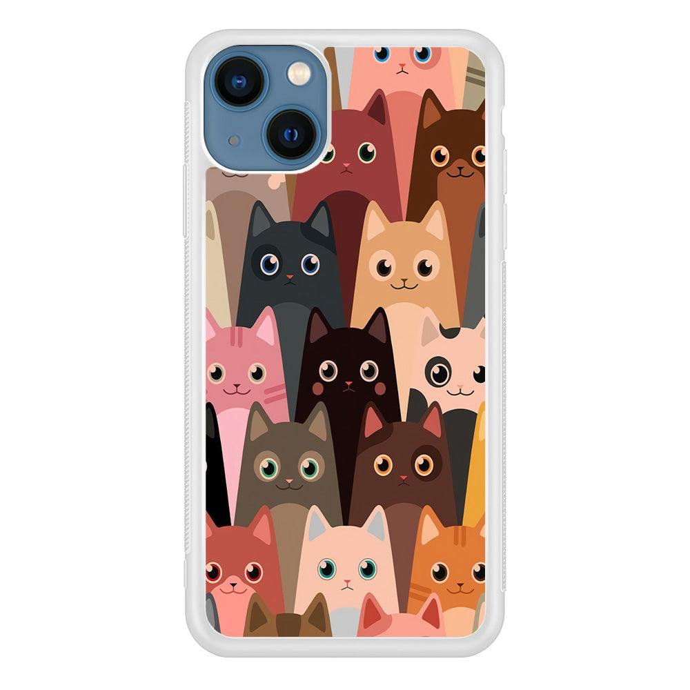 Cute Cat Doodle iPhone 13 Mini Case-Rubber / White (2D Case)-Xtracase