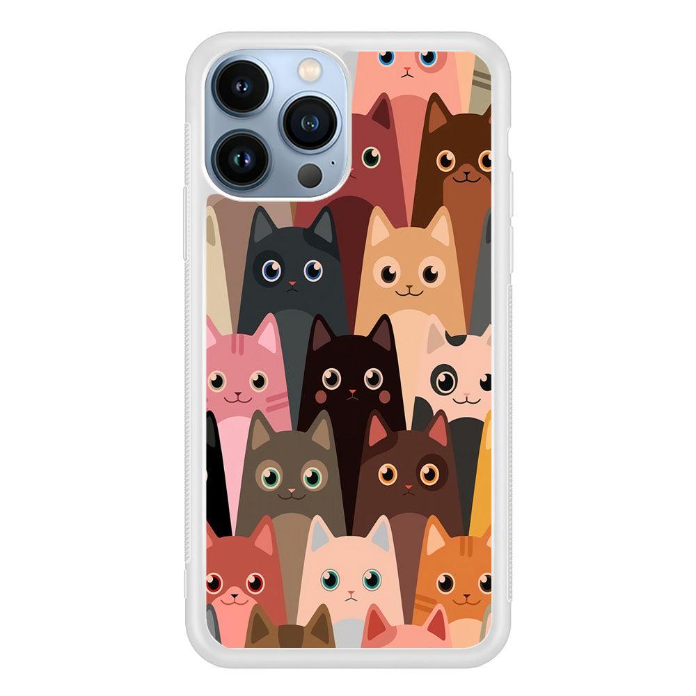 Cute Cat Doodle iPhone 13 Pro Case-Rubber / White (2D Case)-Xtracase