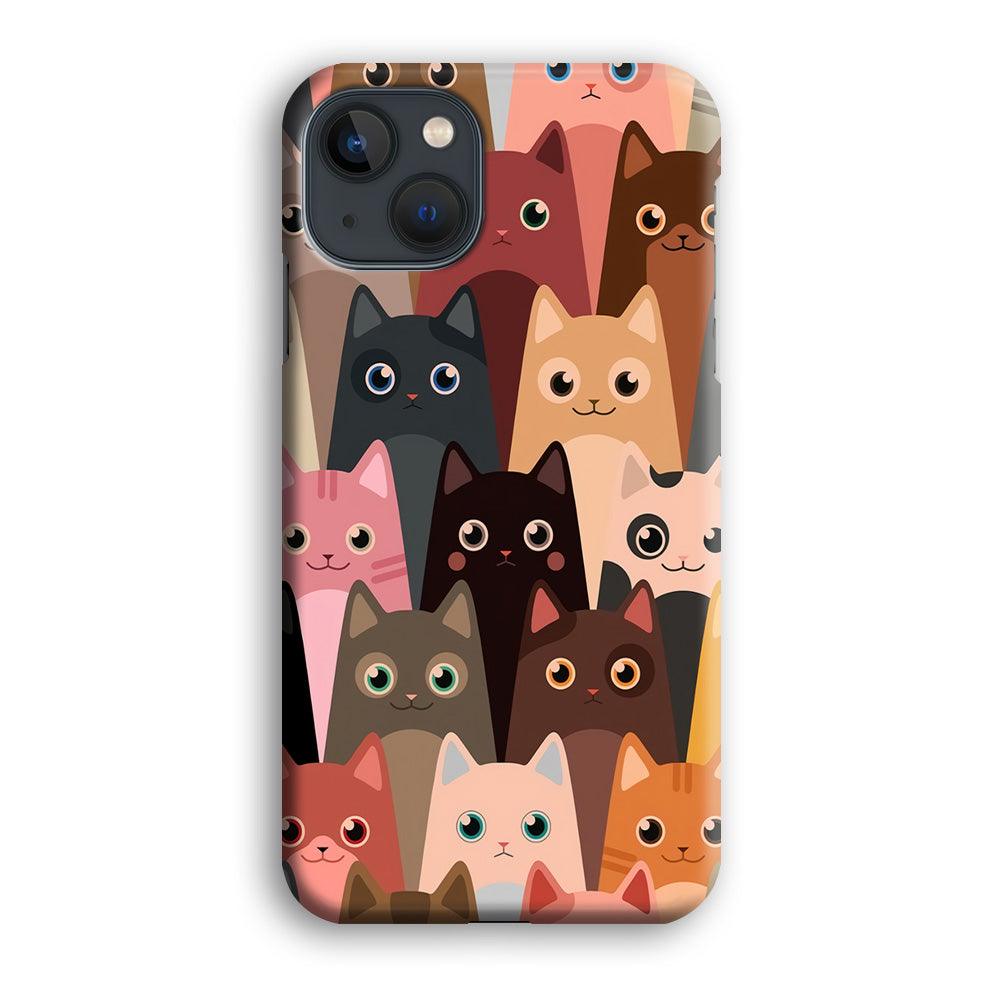 Cute Cat Doodle iPhone 13 Mini Case-Plastic / Full Wrap (3D Case)-Xtracase