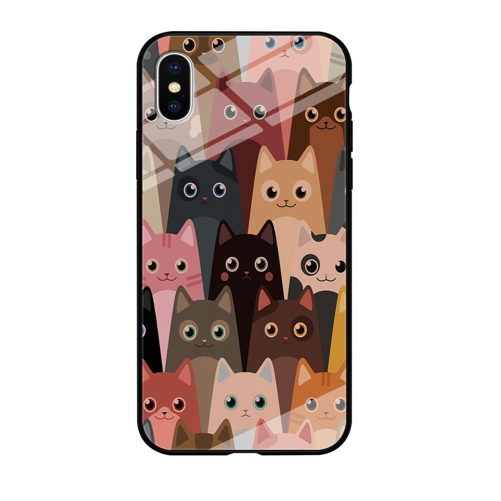 Cute Cat Doodle iPhone X Case-Tempered Glass Case-Xtracase