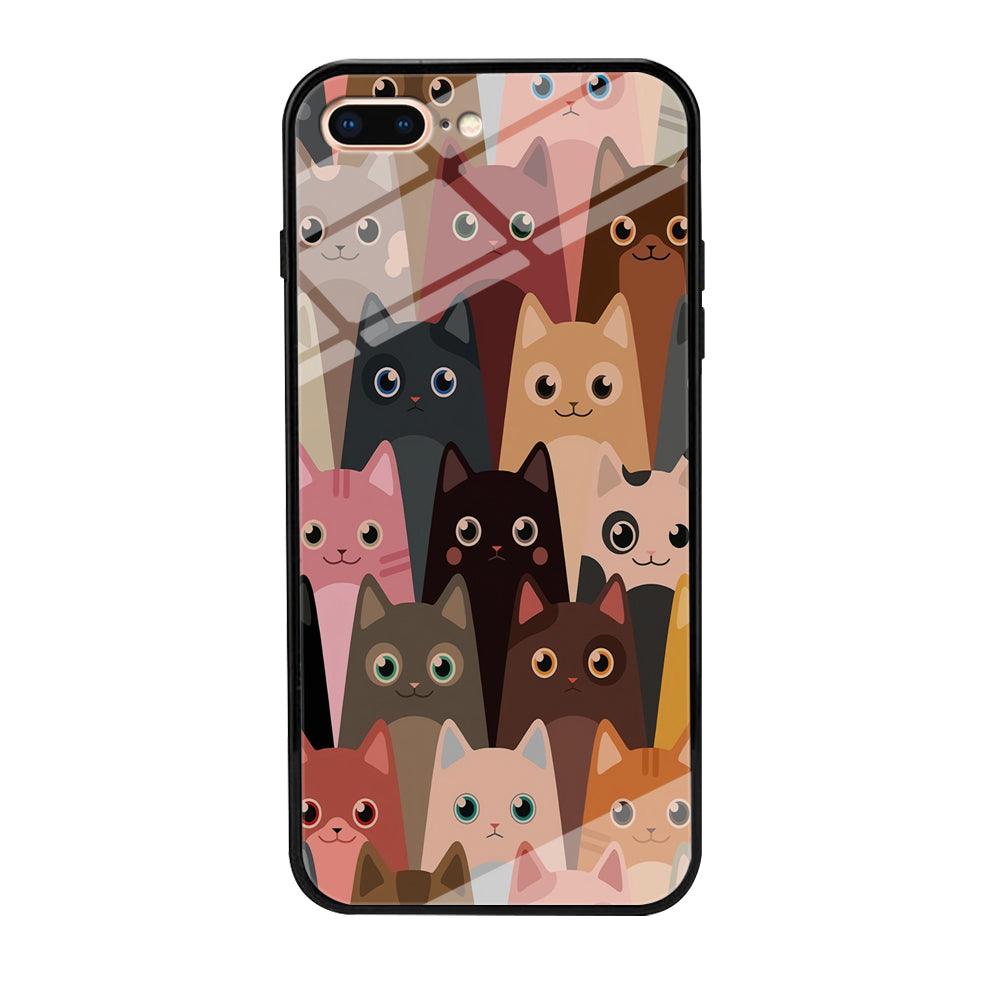 Cute Cat Doodle iPhone 7 Plus Case-Tempered Glass Case-Xtracase