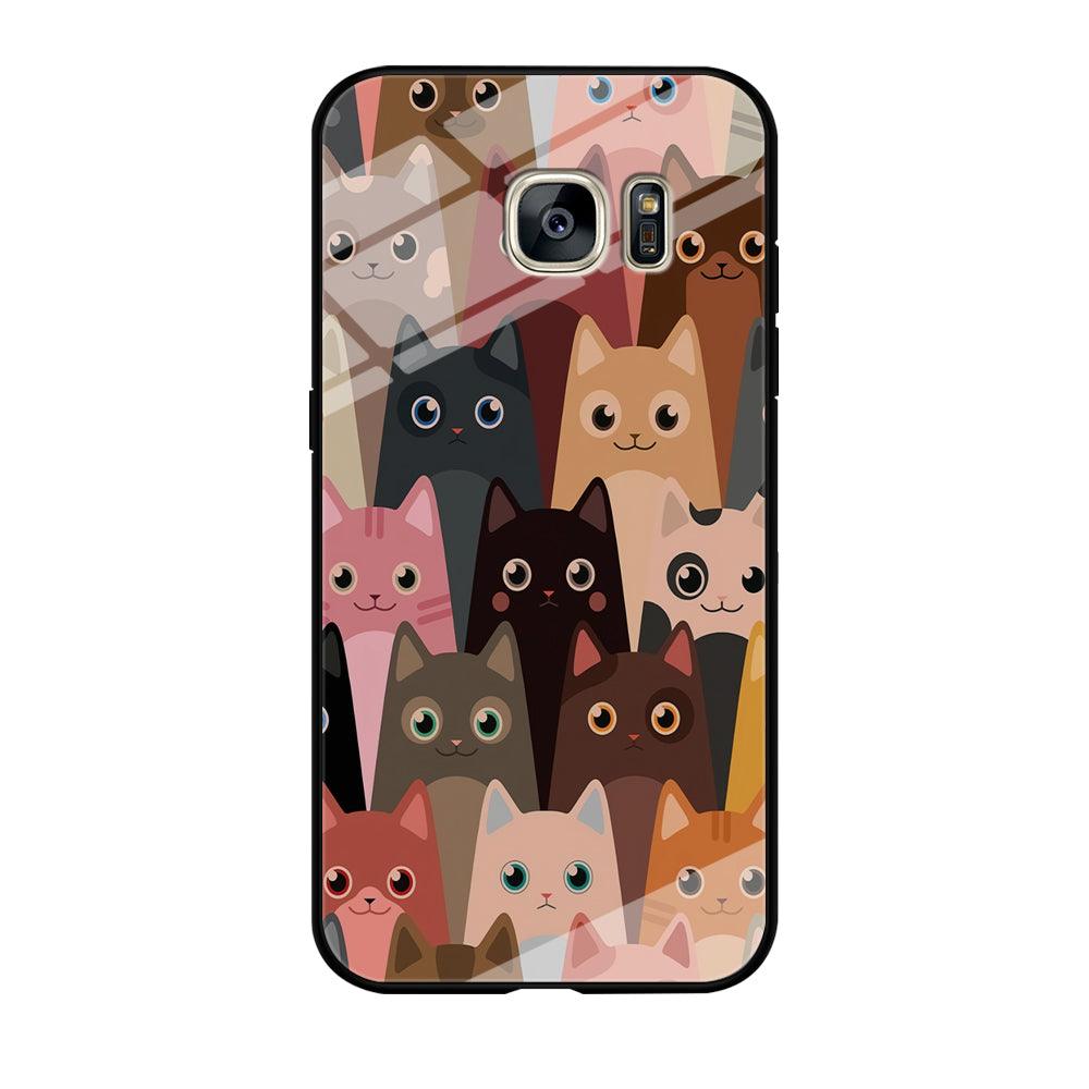 Cute Cat Doodle Samsung Galaxy S7 Edge Case-Tempered Glass Case-Xtracase