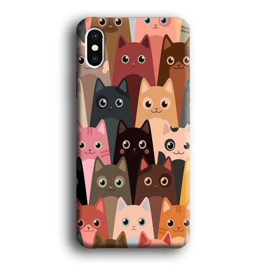 Cute Cat Doodle iPhone Xs Case-Plastic / Full Wrap (3D Case)-Xtracase
