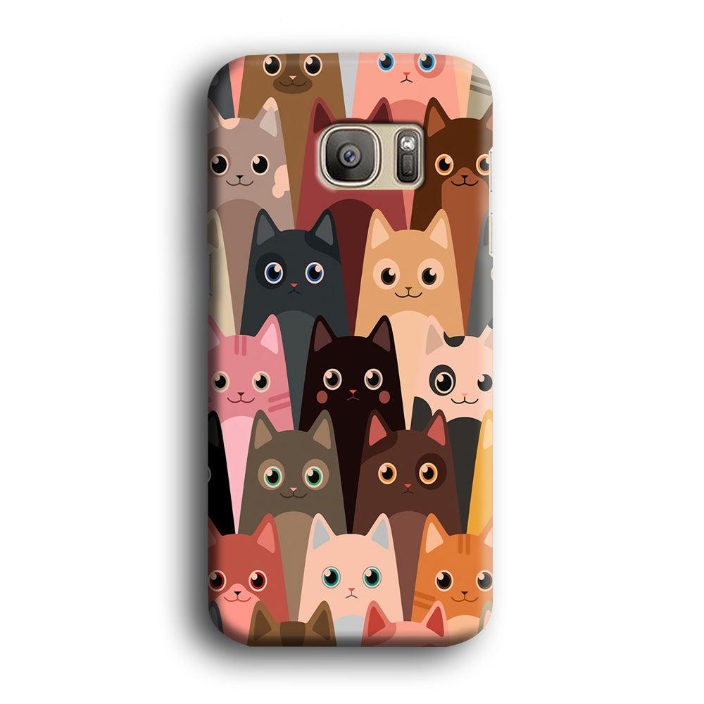 Cute Cat Doodle Samsung Galaxy S7 Edge Case-Plastic / Full Wrap (3D Case)-Xtracase