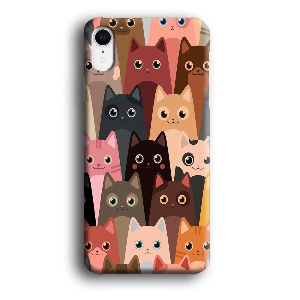 Cute Cat Doodle iPhone XR Case-Plastic / Full Wrap (3D Case)-Xtracase