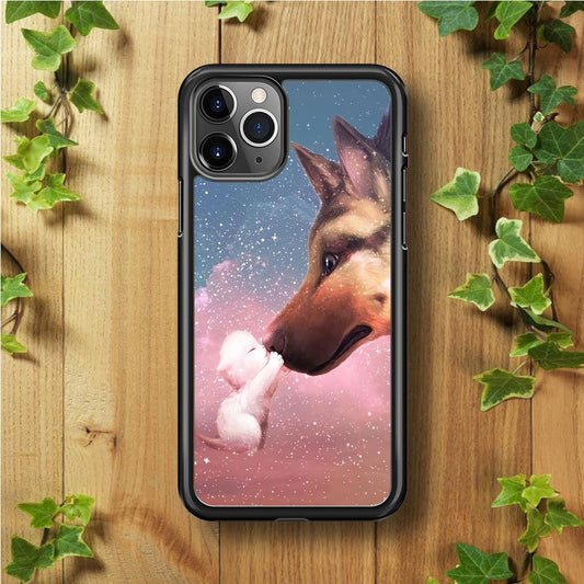Cute Cat Kiss Dog iPhone 11 Pro Case-Rubber / Black (2D Case)-Xtracase