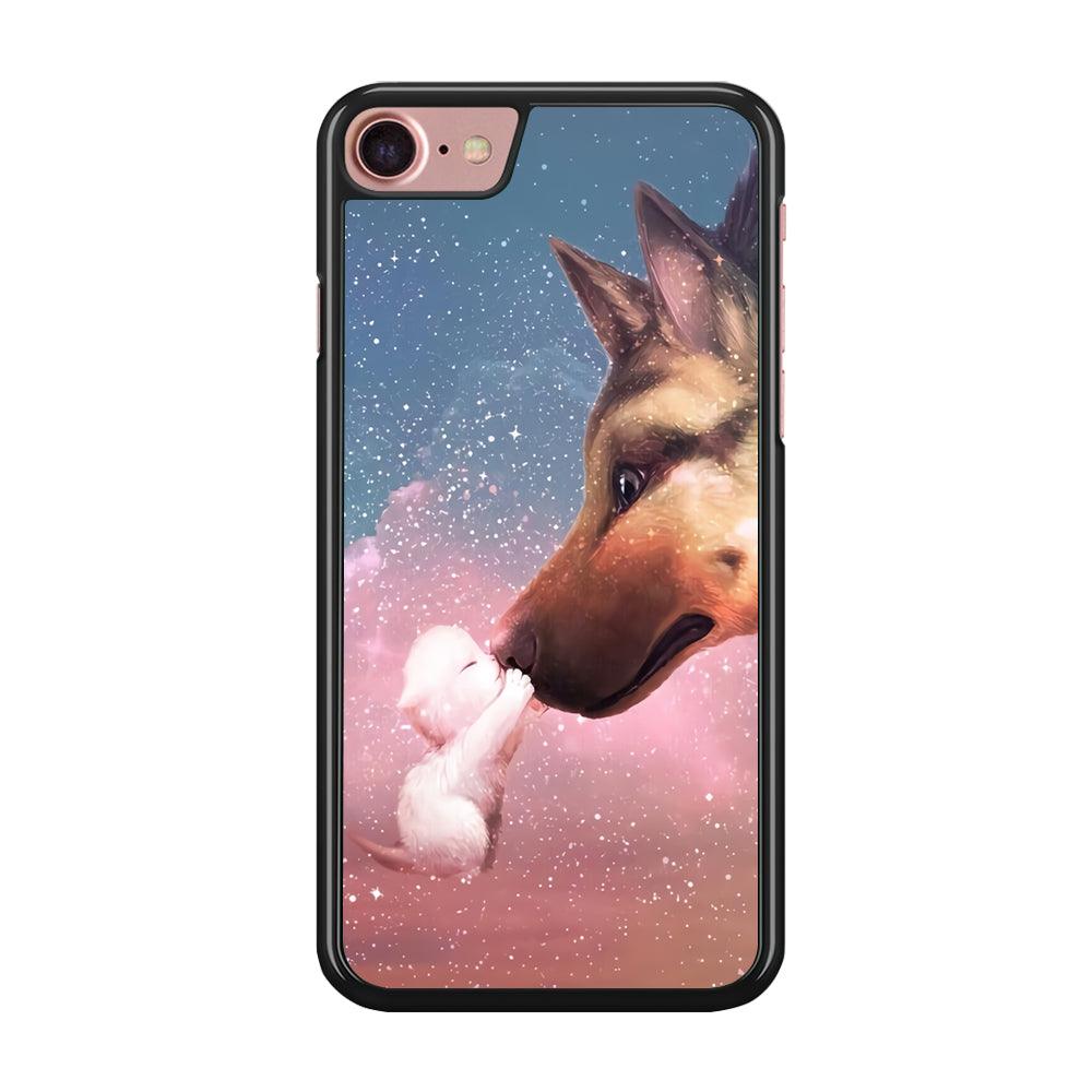 Cute Cat Kiss Dog iPhone SE 2020 Case-Rubber / Black (2D Case)-Xtracase