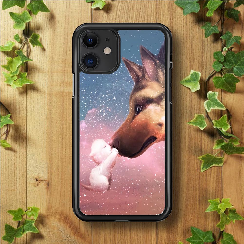 Cute Cat Kiss Dog iPhone 11 Case-Rubber / Black (2D Case)-Xtracase