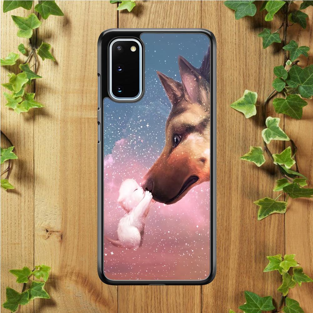 Cute Cat Kiss Dog Samsung Galaxy S20 Case-Rubber / White (2D Case)-Xtracase