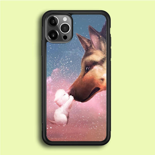 Cute Cat Kiss Dog iPhone 12 Pro Case-Rubber / Black (2D Case)-Xtracase