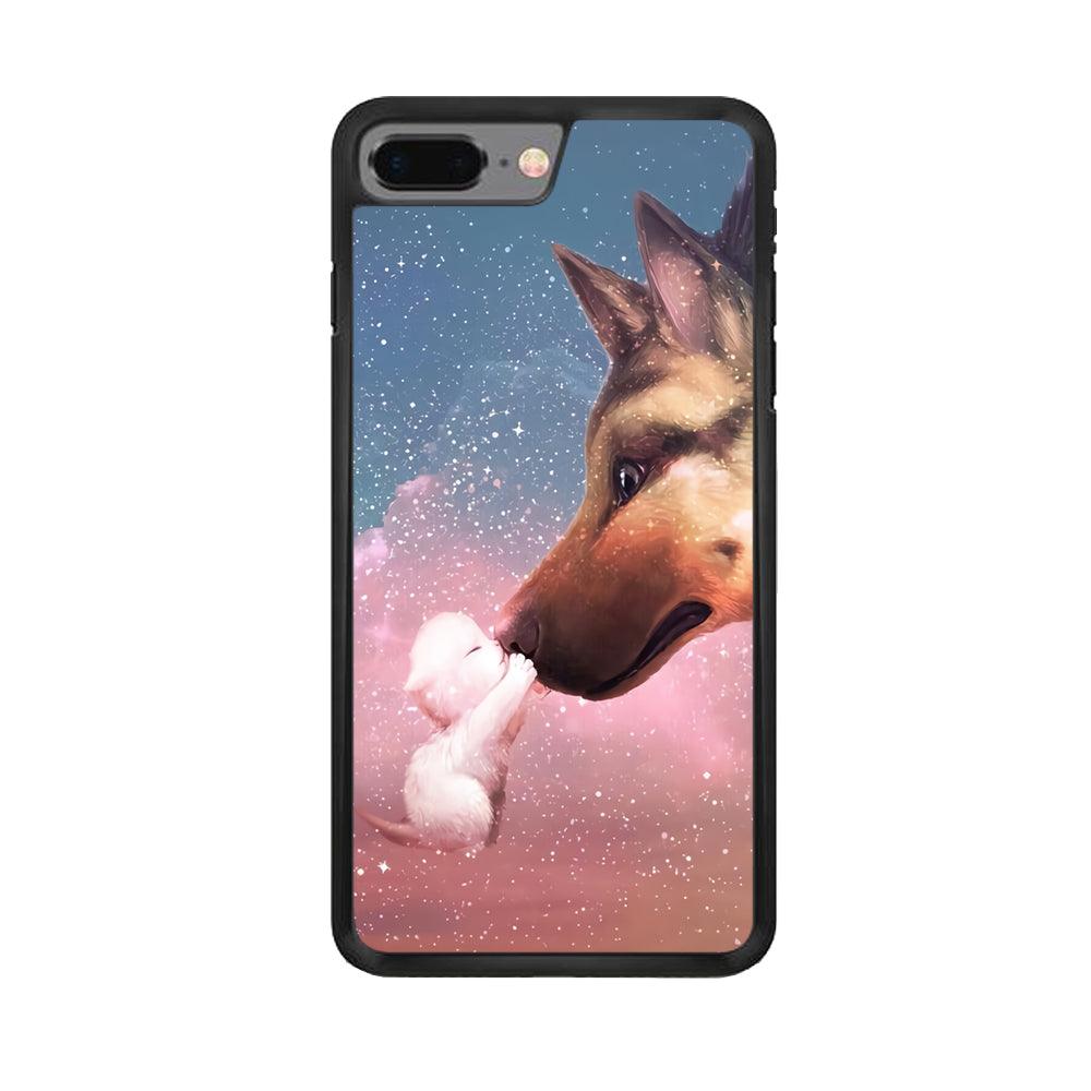 Cute Cat Kiss Dog iPhone 8 Plus Case-Rubber / Black (2D Case)-Xtracase