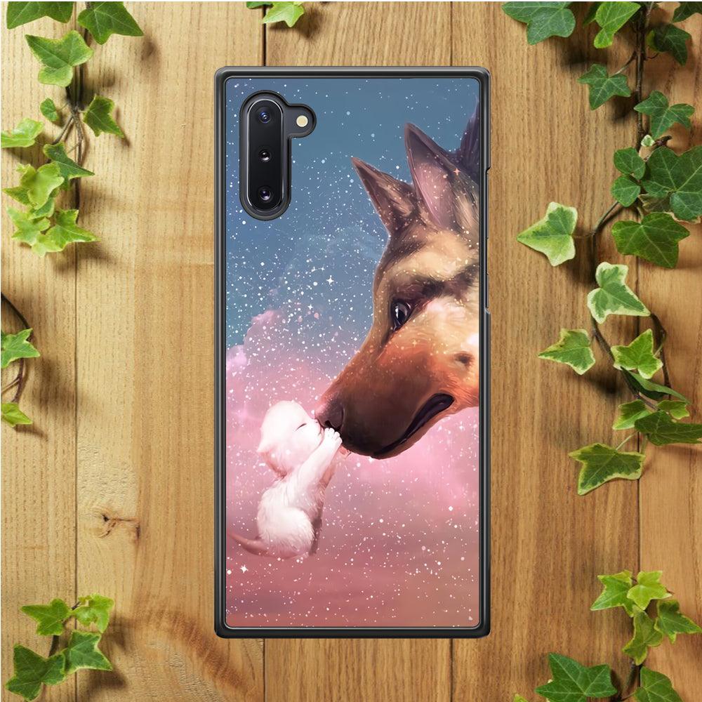 Cute Cat Kiss Dog Samsung Galaxy Note 10 Case-Rubber / White (2D Case)-Xtracase