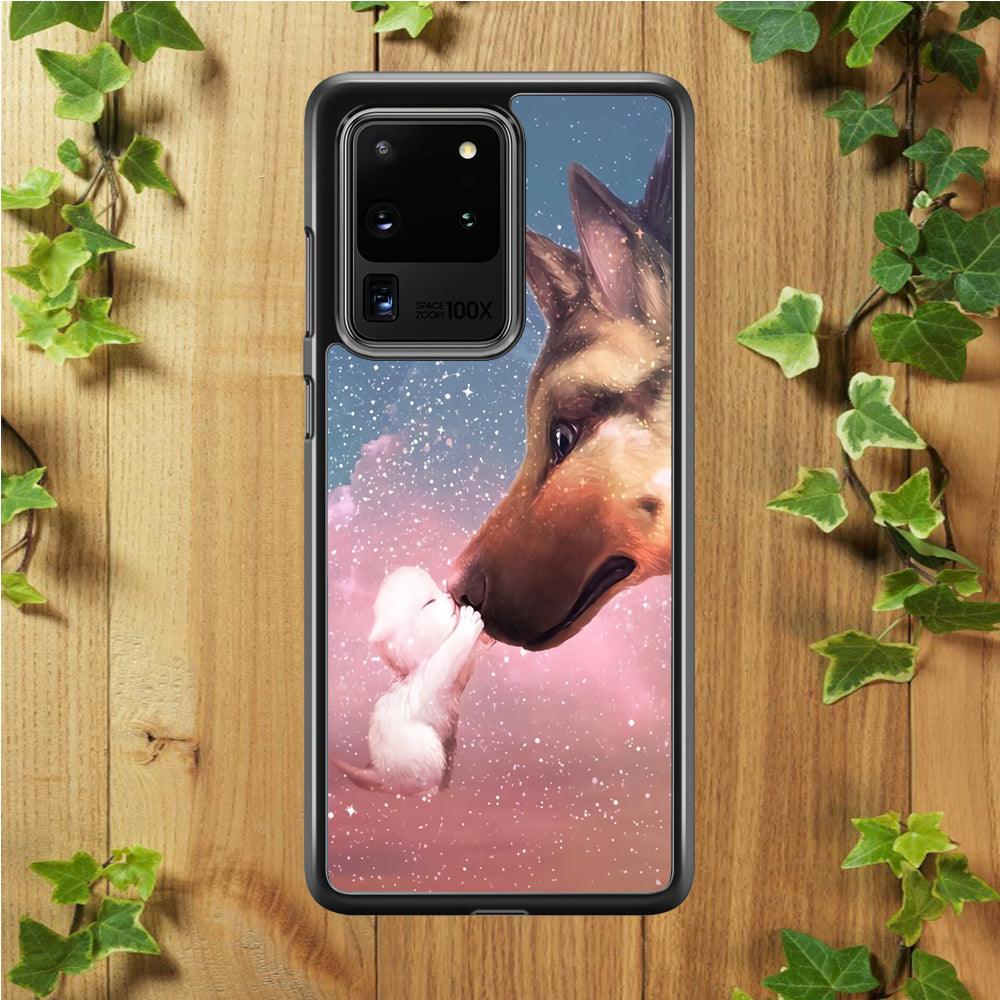 Cute Cat Kiss Dog Samsung Galaxy S20 Ultra Case-Rubber / White (2D Case)-Xtracase