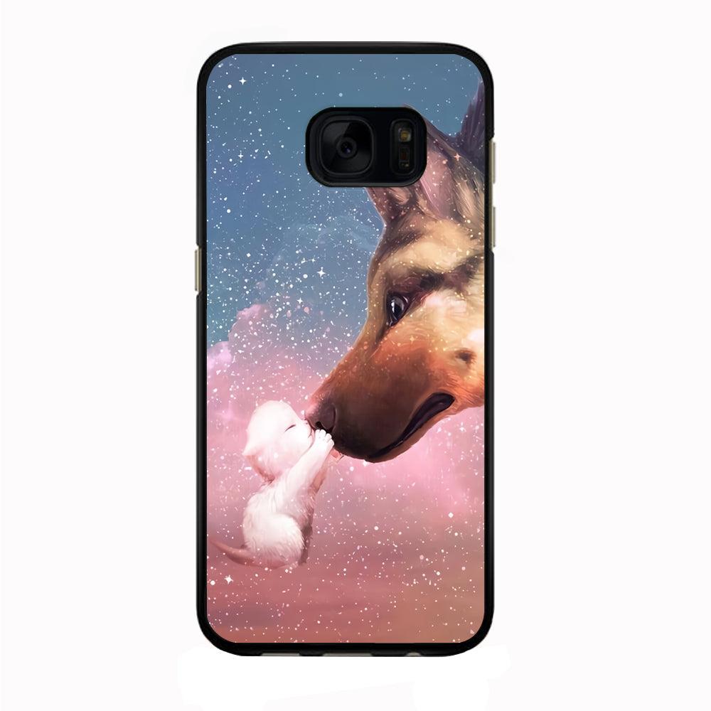 Cute Cat Kiss Dog Samsung Galaxy S7 Edge Case-Rubber / Black (2D Case)-Xtracase