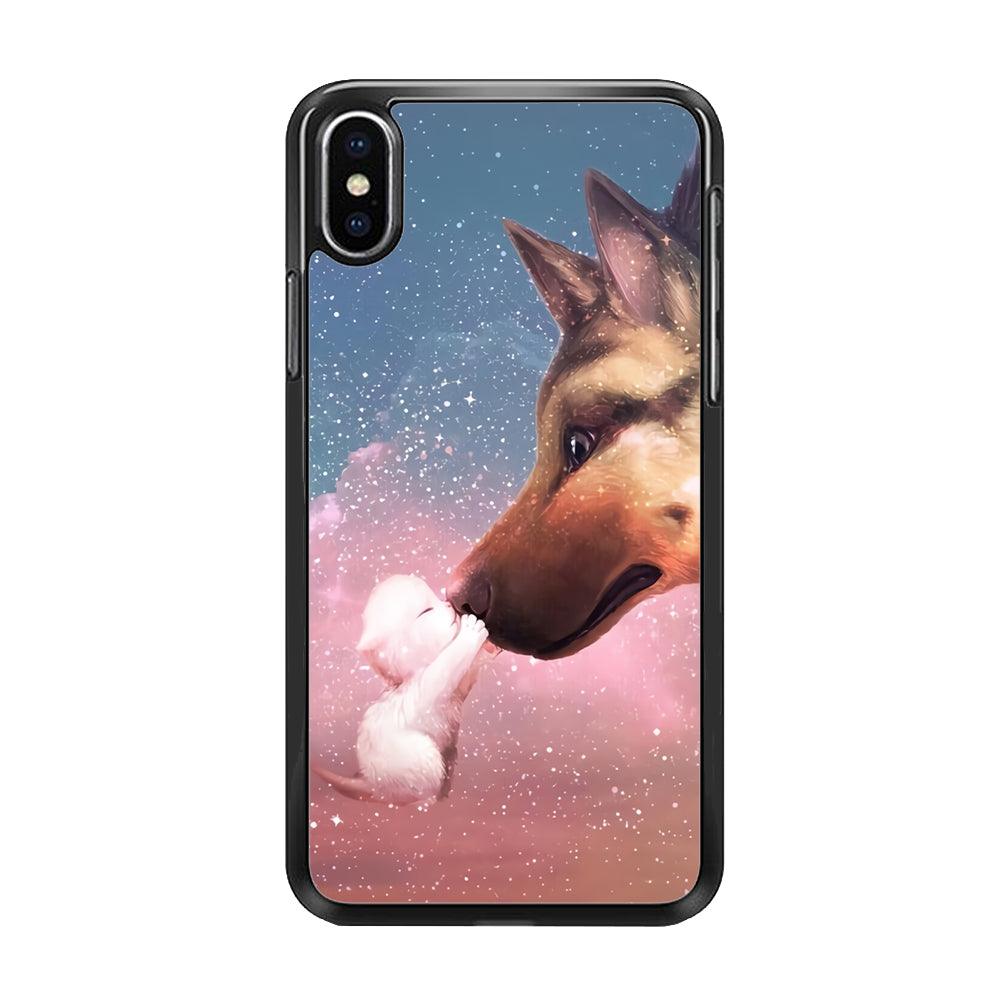 Cute Cat Kiss Dog iPhone Xs Case-Rubber / Black (2D Case)-Xtracase
