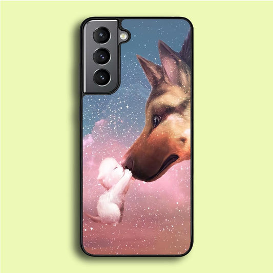 Cute Cat Kiss Dog Samsung Galaxy S21 Case-Plastic / Full Wrap (3D Case)-Xtracase