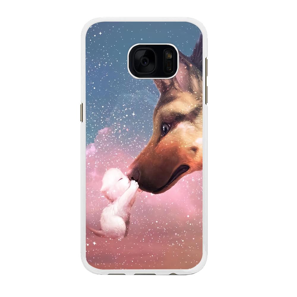 Cute Cat Kiss Dog Samsung Galaxy S7 Edge Case-Rubber / White (2D Case)-Xtracase